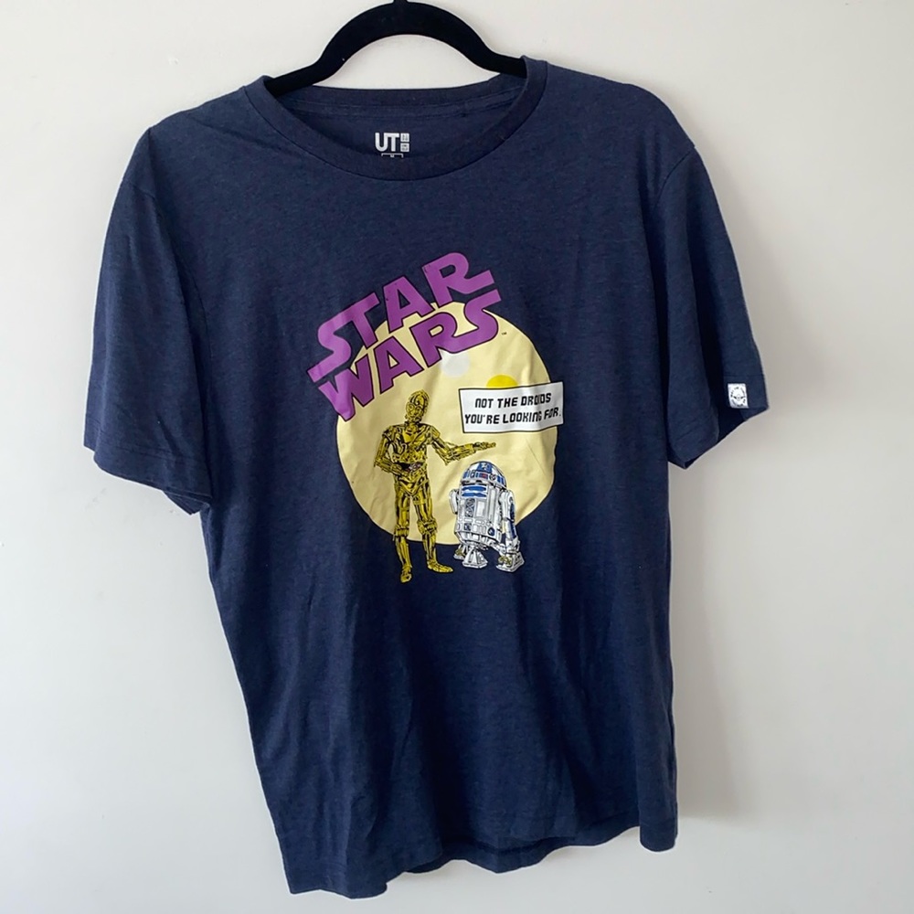 Uniqlo DROIDS Star Wars Uniqlo Lucas Film Big Logo Blue Tee Shirt M